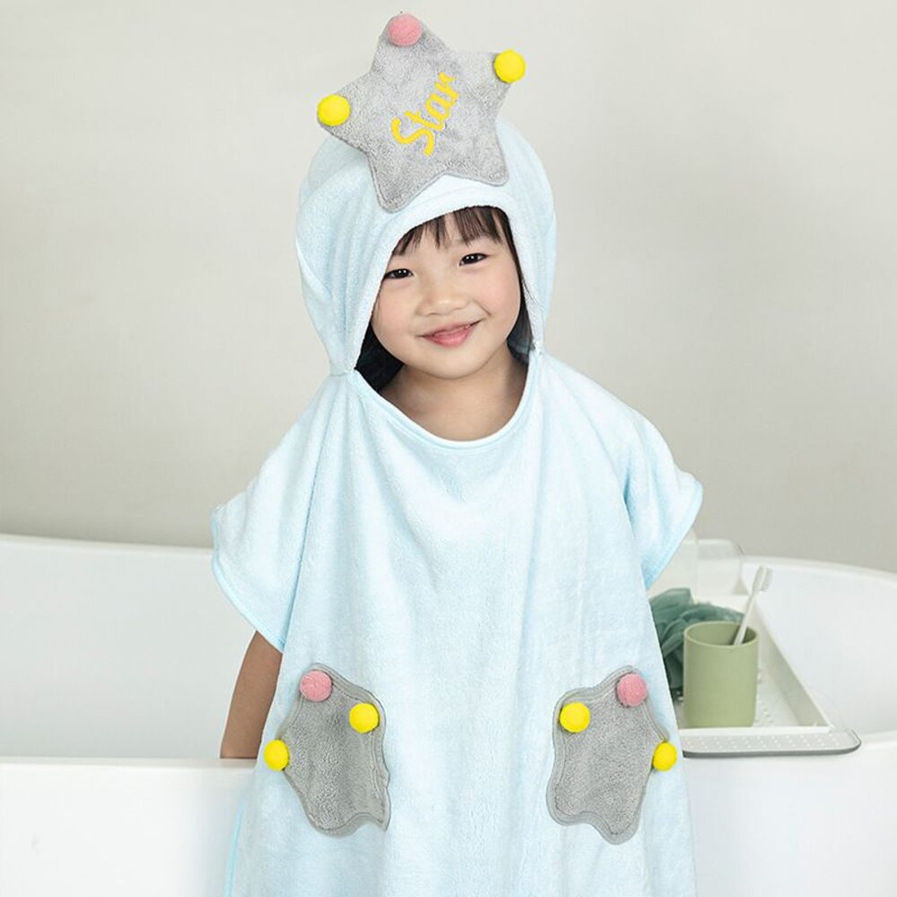 星星兒童斗篷浴巾 珊瑚絨浴巾 披風浴巾 卡通浴巾 寶寶毛巾 游泳浴巾 洗澡浴巾 送禮-圖片-7