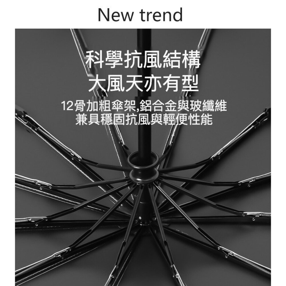 德國款十二骨自動傘 雙龍骨全自動晴雨傘 遮陽傘 超大傘面106cm 晴雨兩用傘 自動傘 一鍵開合 送禮-圖片-2