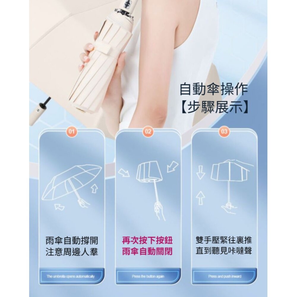 德國款十二骨自動傘 雙龍骨全自動晴雨傘 遮陽傘 超大傘面106cm 晴雨兩用傘 自動傘 一鍵開合 送禮-圖片-8