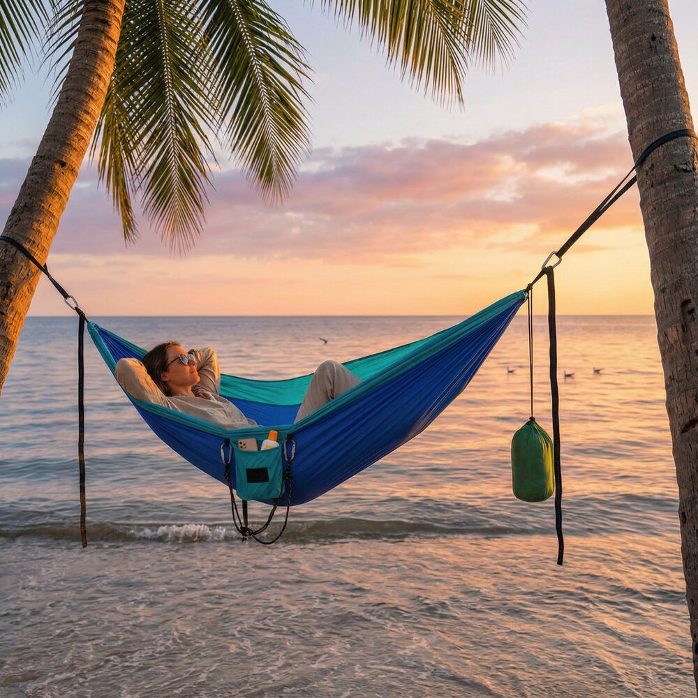 戶外雙人吊床 降落傘布吊床 露營用品 吊床 野營用品 登山 野外 戶外 送禮-圖片-4