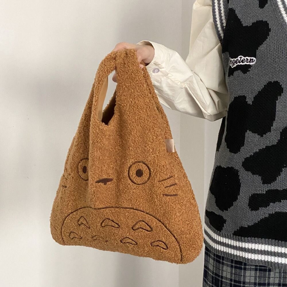 龍貓造型絨毛手提袋 燈芯絨 軟毛絨提袋 龍貓造型提袋 百搭手提袋 禮物 送禮-圖片-3