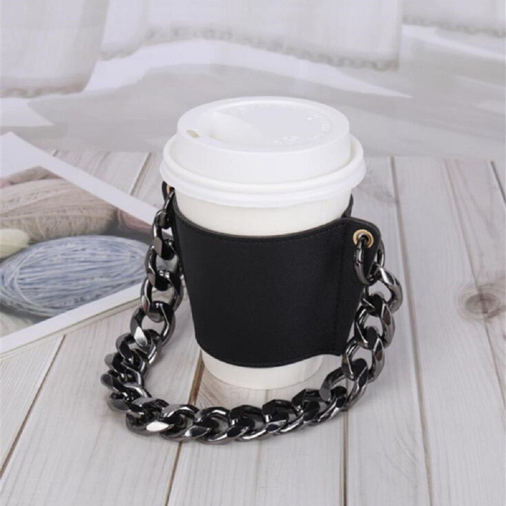 皮革環保杯套 飲料手提袋 手搖飲杯套 咖啡杯套 飲料杯套 環保提袋 時尚 鏈條包 送禮-圖片-8