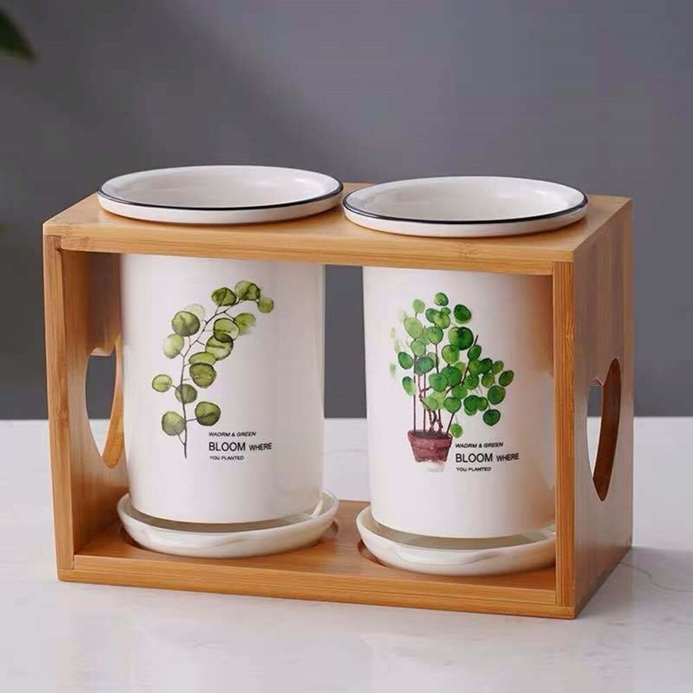 竹木陶瓷餐具筒 瀝水筒 廚房用品 送禮-圖片-5