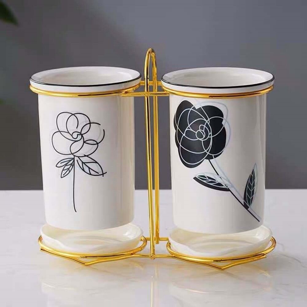 竹木陶瓷餐具筒 瀝水筒 廚房用品 送禮-圖片-6
