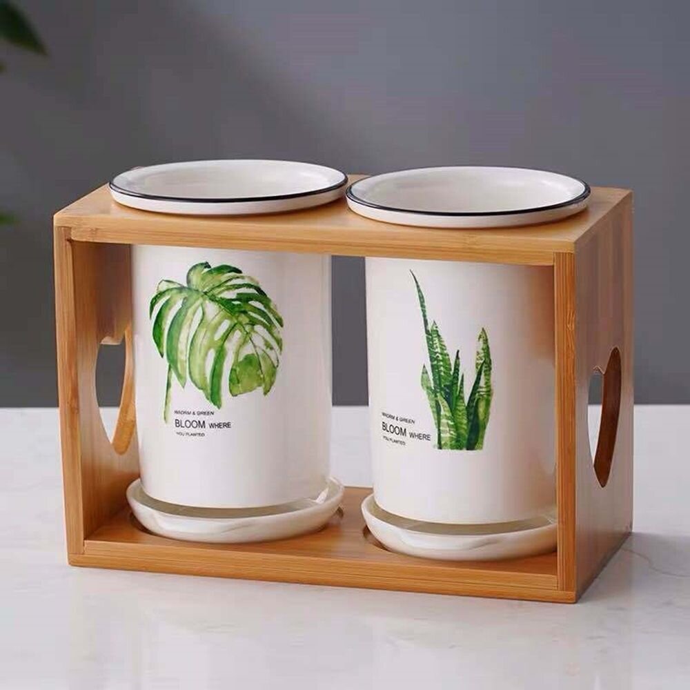 竹木陶瓷餐具筒 瀝水筒 廚房用品 送禮-圖片-9