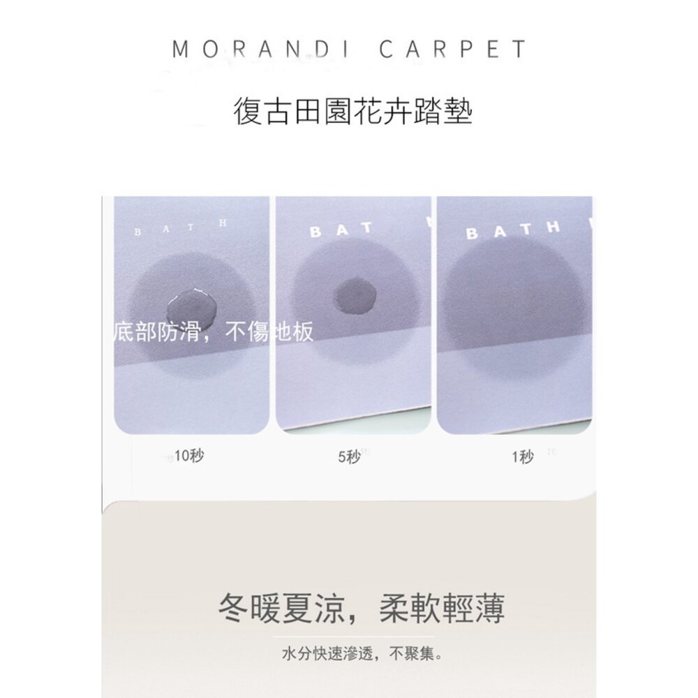 復古田園風硅藻泥地墊 復古田園花卉 吸水防滑速乾 入門浴室地墊 送禮-圖片-3