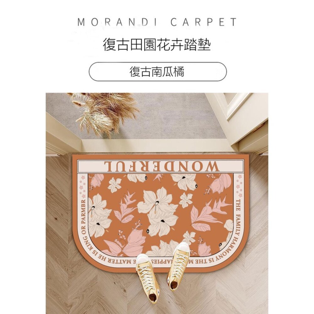 復古田園風硅藻泥地墊 復古田園花卉 吸水防滑速乾 入門浴室地墊 送禮-圖片-8