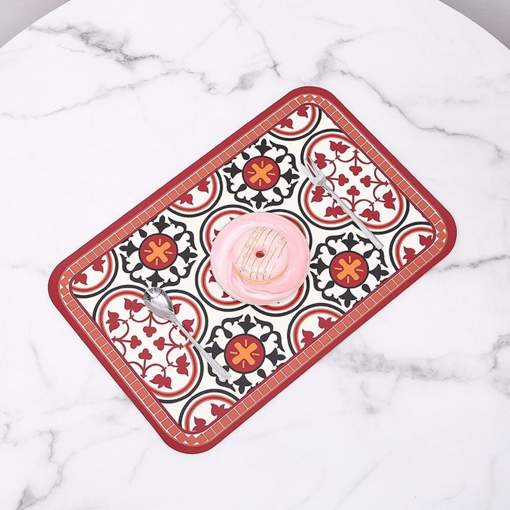 磚花系餐墊 皮革防水防油隔熱墊 居家拍照裝飾 送禮-圖片-7