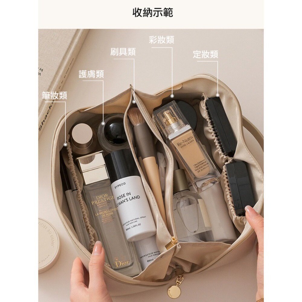 皮革質感化妝包 化妝品收納包 保養品收納袋 旅行收納包 手提盥洗包 大容量化妝包 送禮-圖片-1