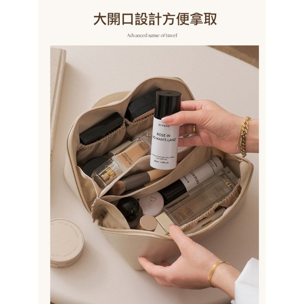 皮革質感化妝包 化妝品收納包 保養品收納袋 旅行收納包 手提盥洗包 大容量化妝包 送禮-圖片-2