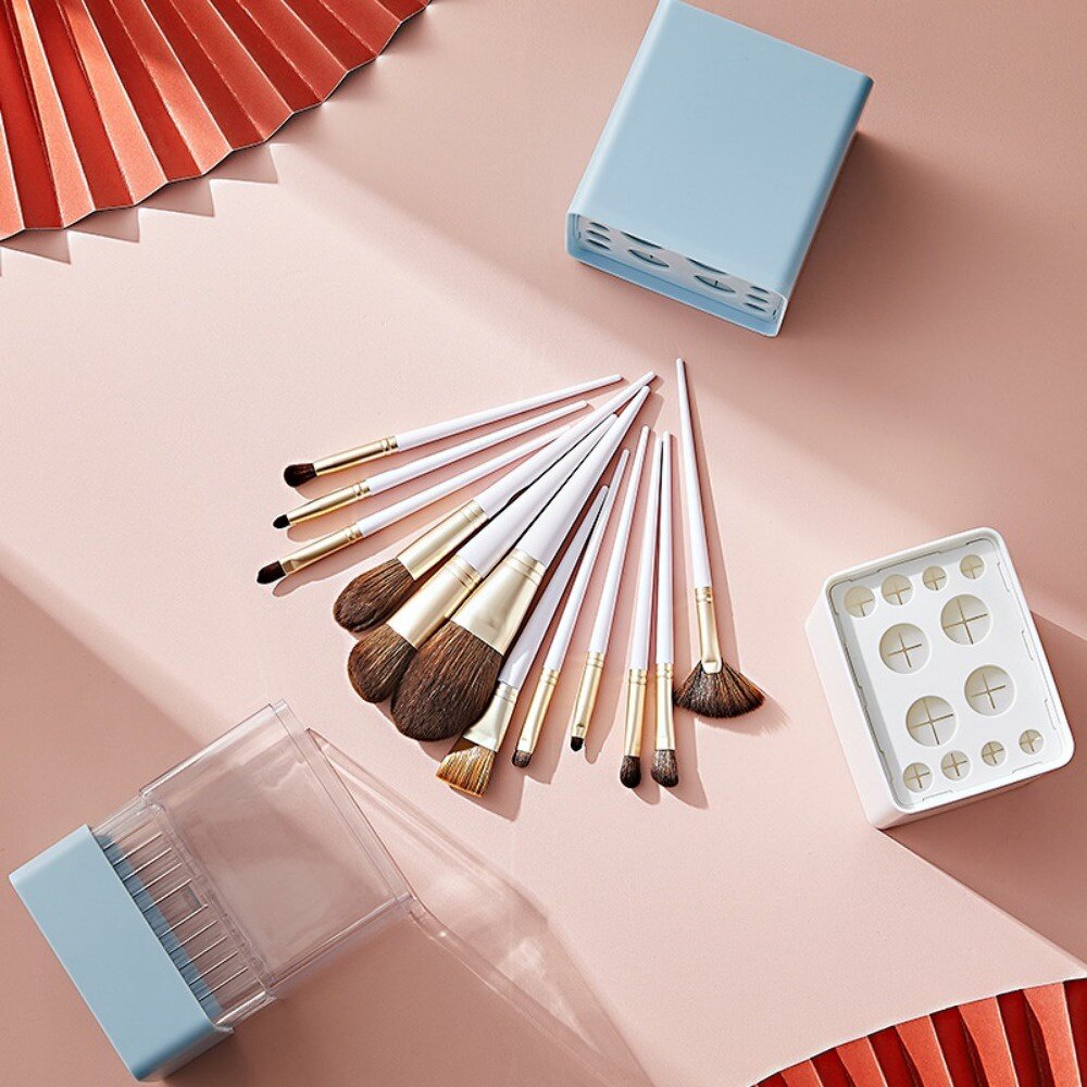 化妝刷晾曬收納盒 化妝刷收納 梳妝台置物 白色 粉色 淺藍色 送禮-圖片-7