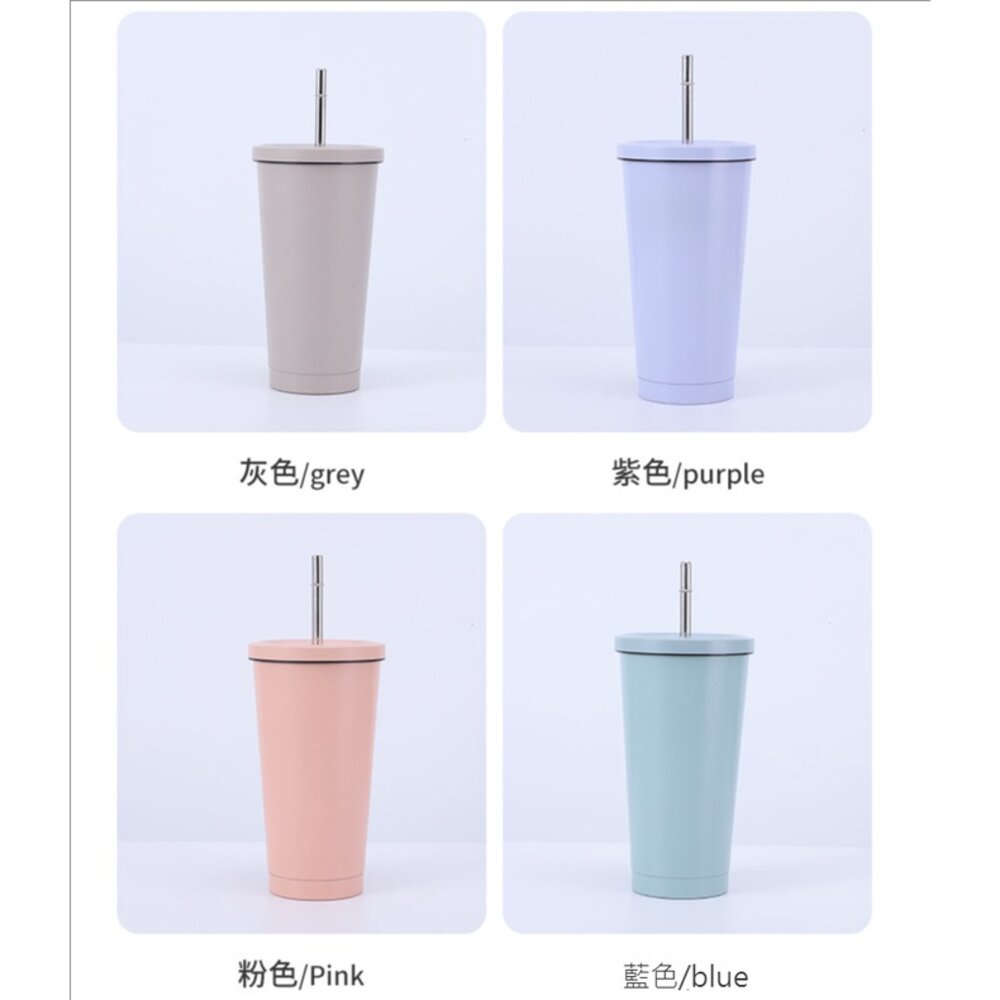 304不銹鋼吸管杯 吸管環保杯 雙層保溫杯 冰霸杯 保冰杯 750ML 500ML 送禮-圖片-3