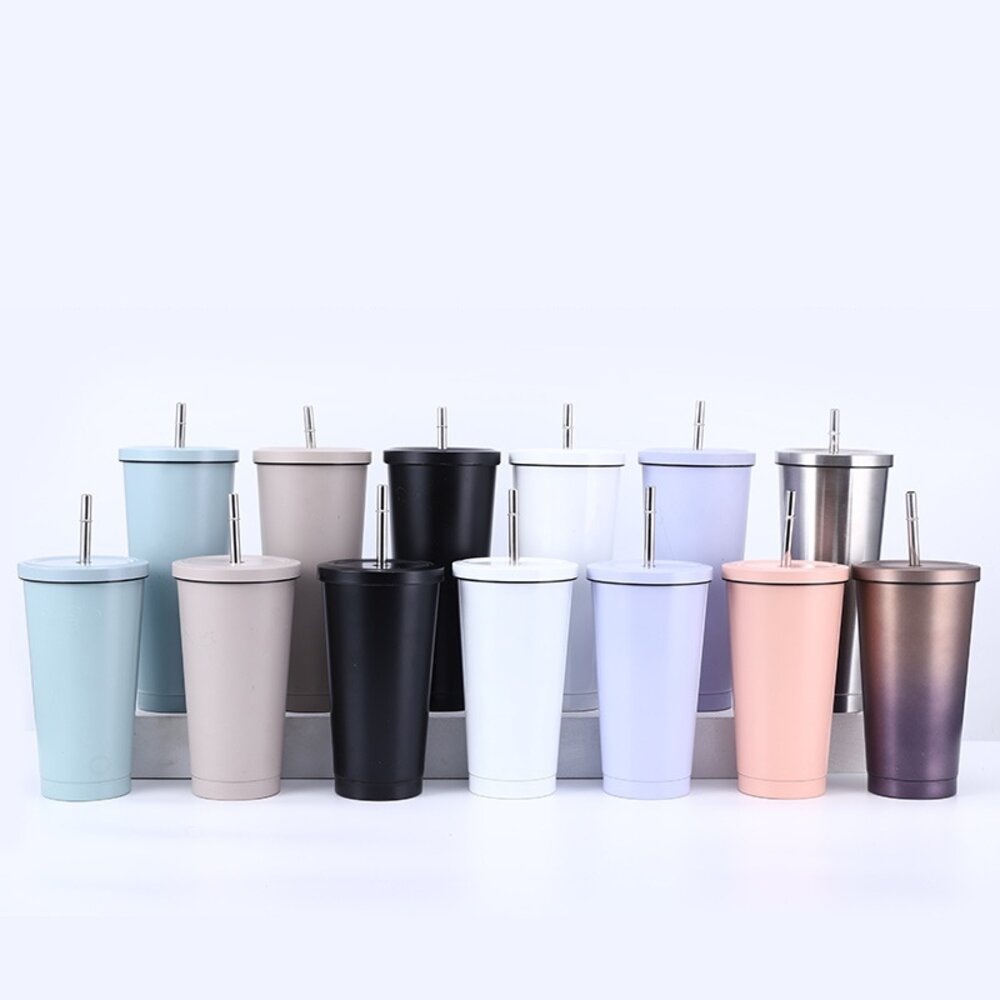 304不銹鋼吸管杯 吸管環保杯 雙層保溫杯 冰霸杯 保冰杯 750ML 500ML 送禮-圖片-7