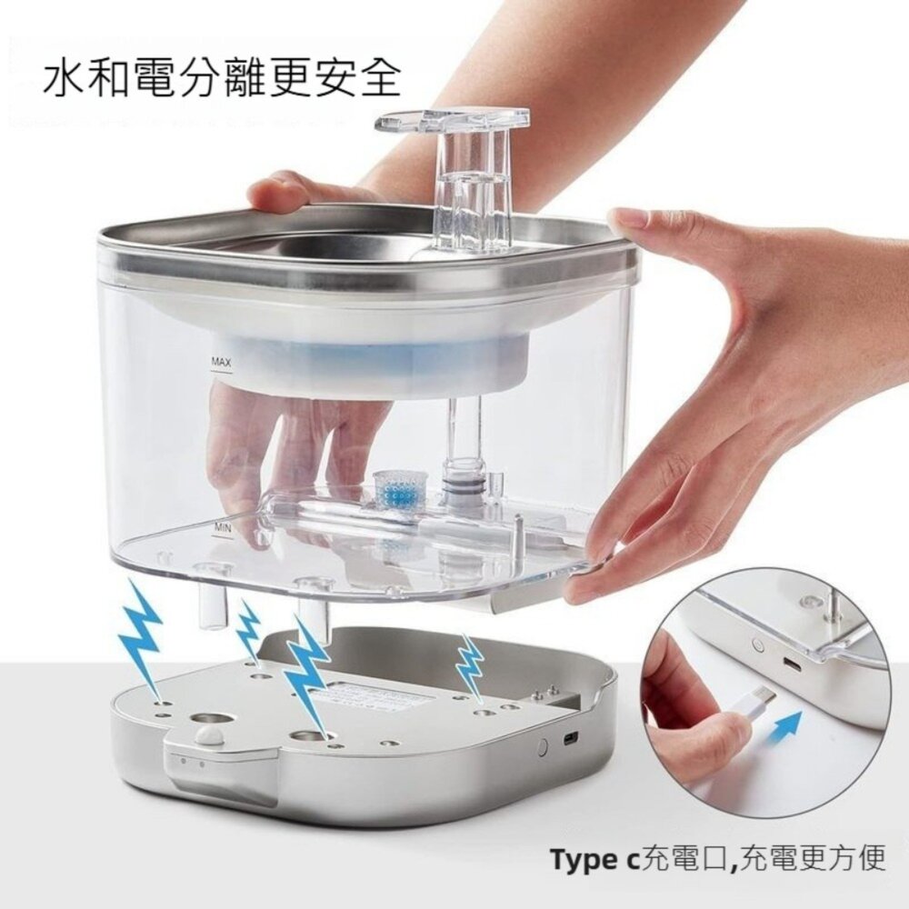 智慧無線寵物飲水機 猫狗寵物用品 自動迴圈飲水器 靜音飲水機 Type-C充電 寵物餵食器 寵物用品 送禮-圖片-3