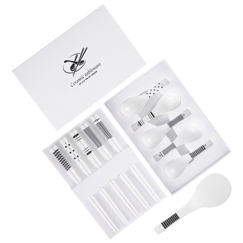 赫本風陶瓷餐筷組 陶瓷餐具 筷子湯匙飯匙 質感禮物 交換禮物 加厚硬殼禮盒 送禮-圖片-11