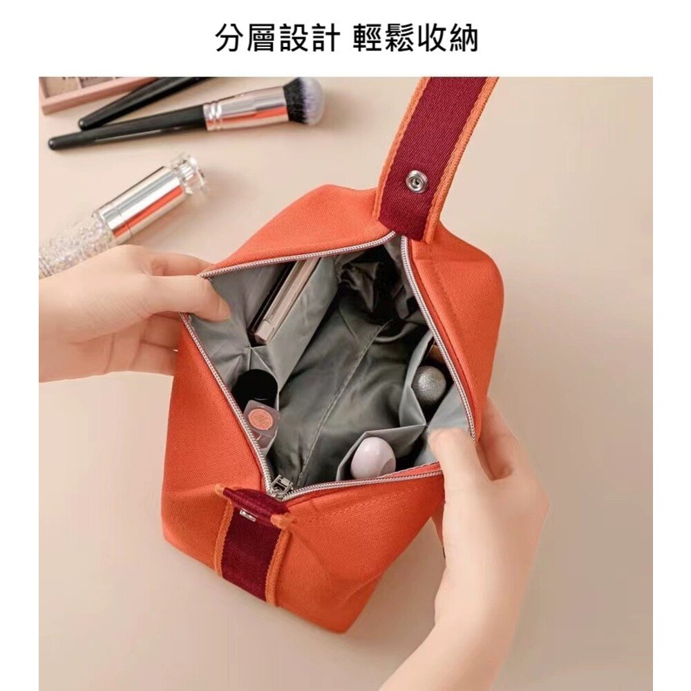 織帶手提帆布化妝包 便攜手提化妝包 字母簡約化妝包 大容量 收納包 送禮-圖片-1
