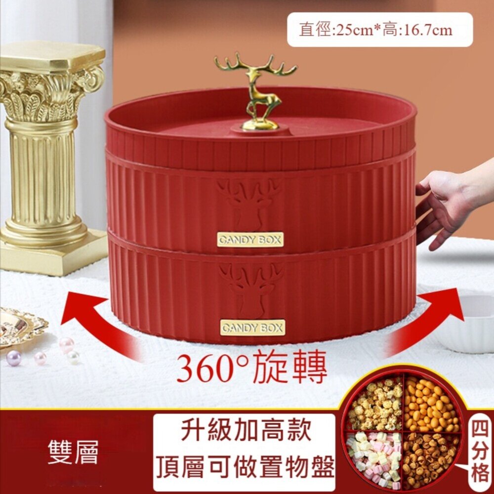 雙層旋轉糖果收納盒 帶蓋分隔 零食收納盤 輕奢糖果盒 瓜子盒 可疊加 送禮-圖片-10