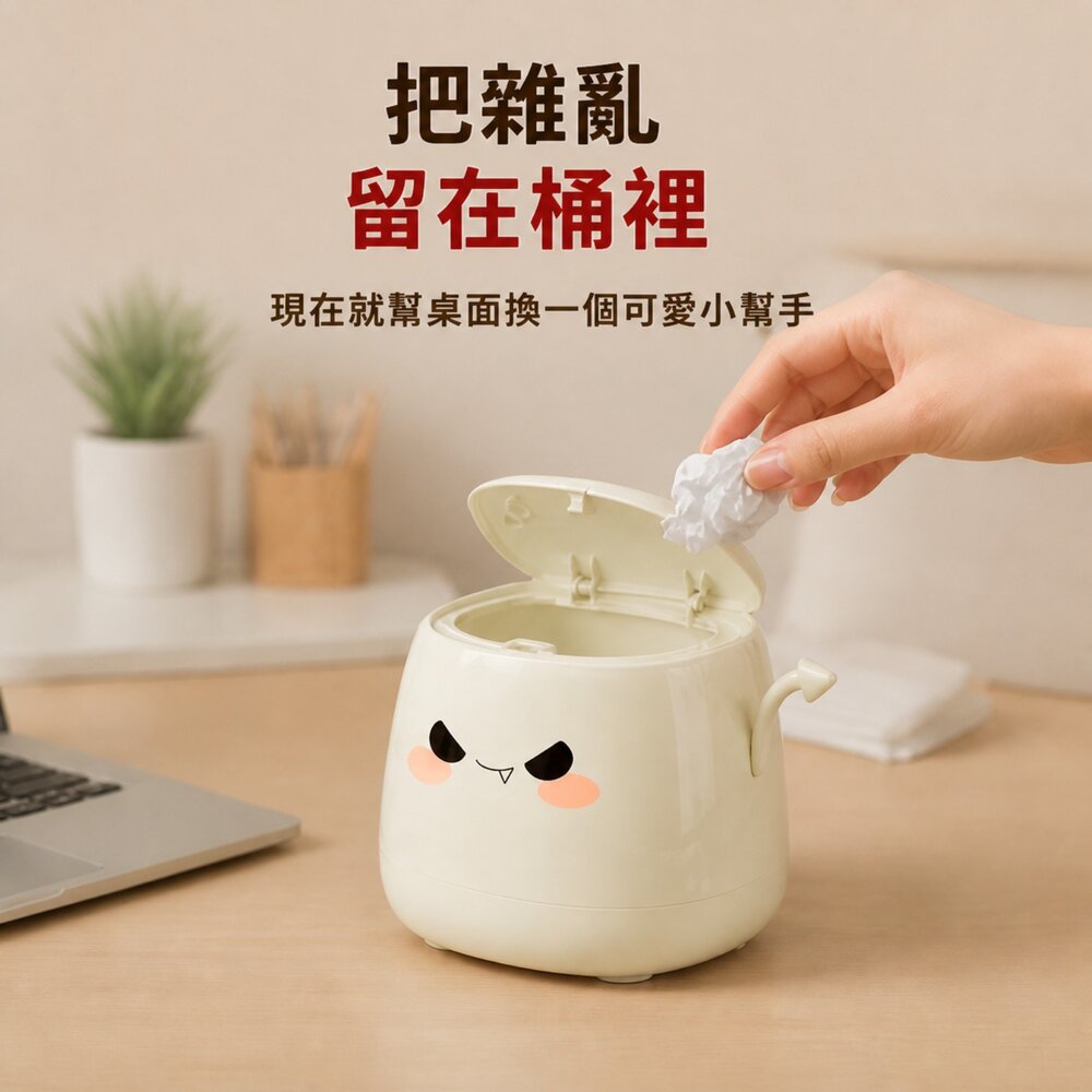 桌面按壓垃圾桶 垃圾袋不外露 桌上型小巧垃圾桶 家用帶蓋收納桶 方形整理收納盒 送禮-圖片-2