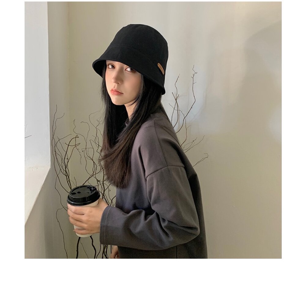 純棉平頂漁夫帽 帽子女 韓版 遮陽帽 顯臉小 大頭圍 時尚 送禮-圖片-4