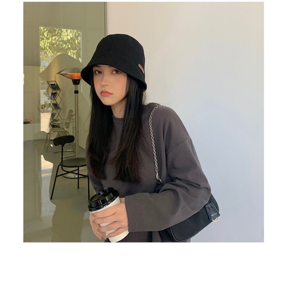 純棉平頂漁夫帽 帽子女 韓版 遮陽帽 顯臉小 大頭圍 時尚 送禮-圖片-5