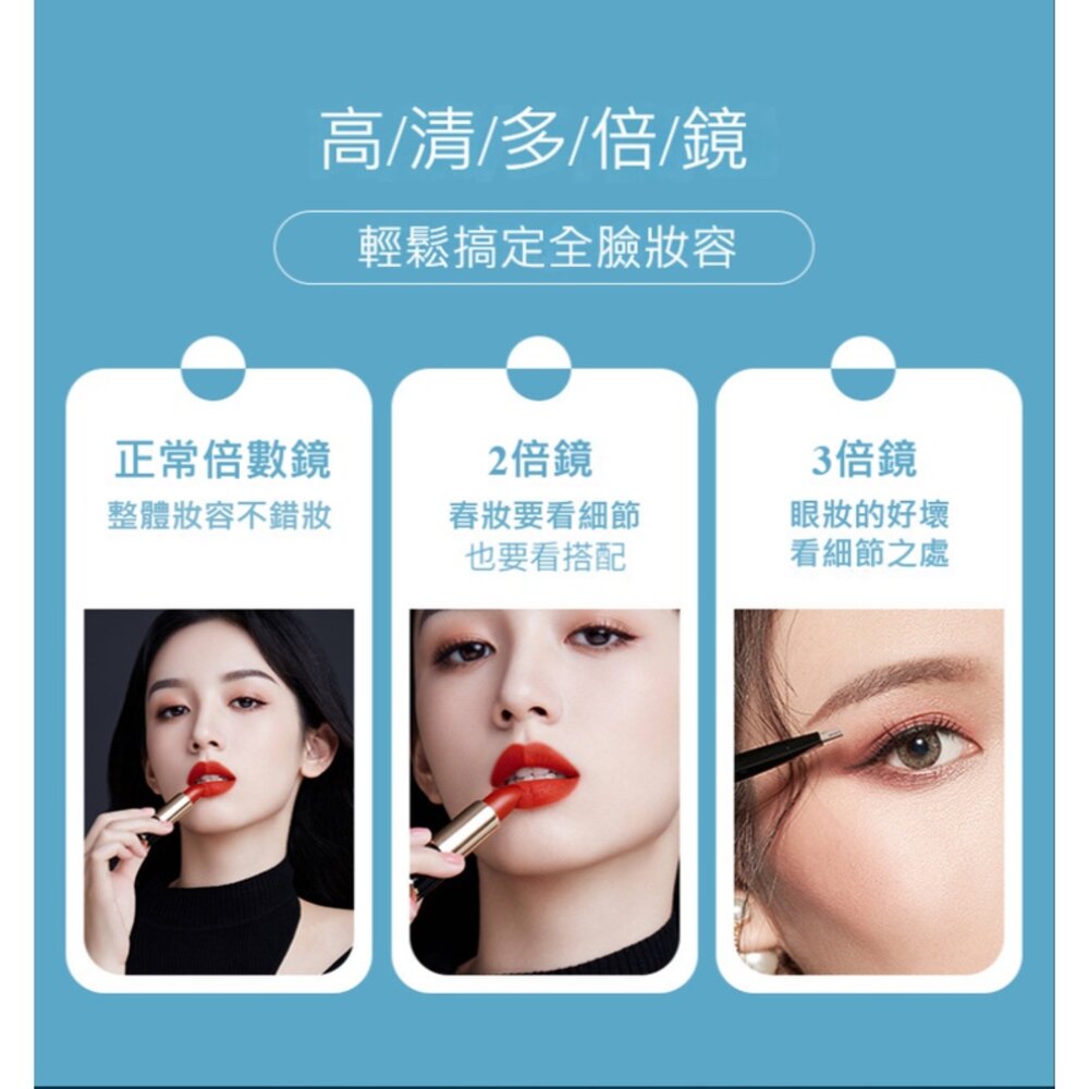 三折led化妝鏡 放大化妝鏡 折疊化妝鏡 帶燈化妝鏡 補光化妝鏡 大鏡子 送禮-圖片-3