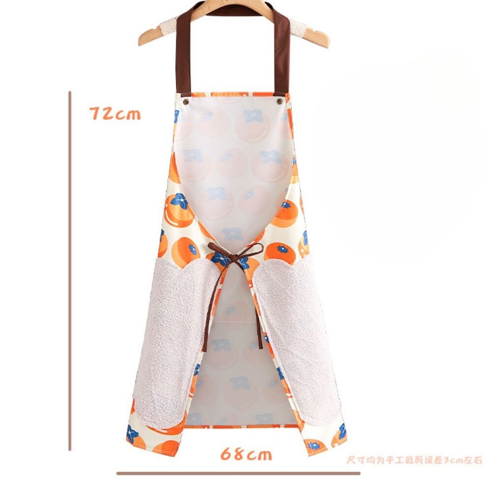 可擦手綁帶圍裙 防水無袖工作服 PVC防水 珊瑚絨 大口袋 廚房 送禮-圖片-11