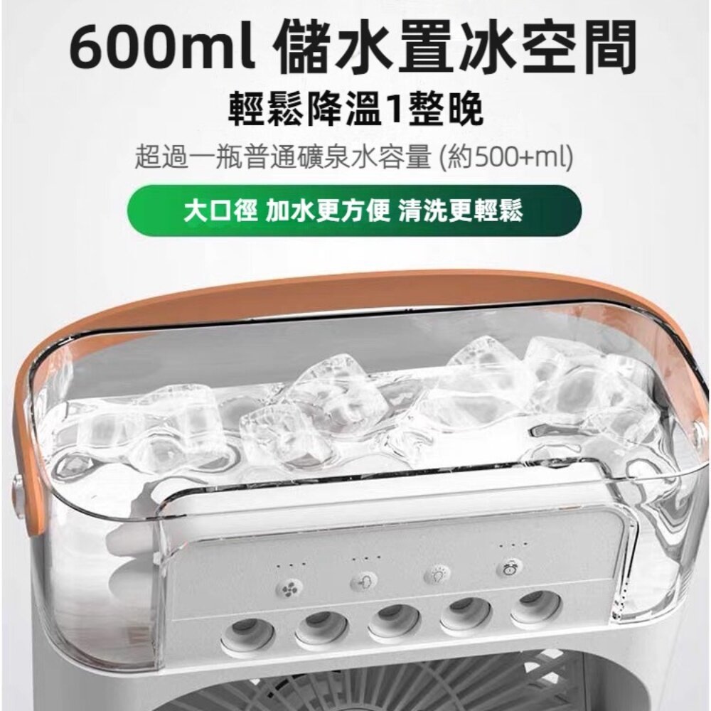 USB薄型噴霧水冷扇 家用桌面水冷扇 噴霧加濕風扇 五大噴頭 露營夜燈風扇 插電款 送禮-圖片-3