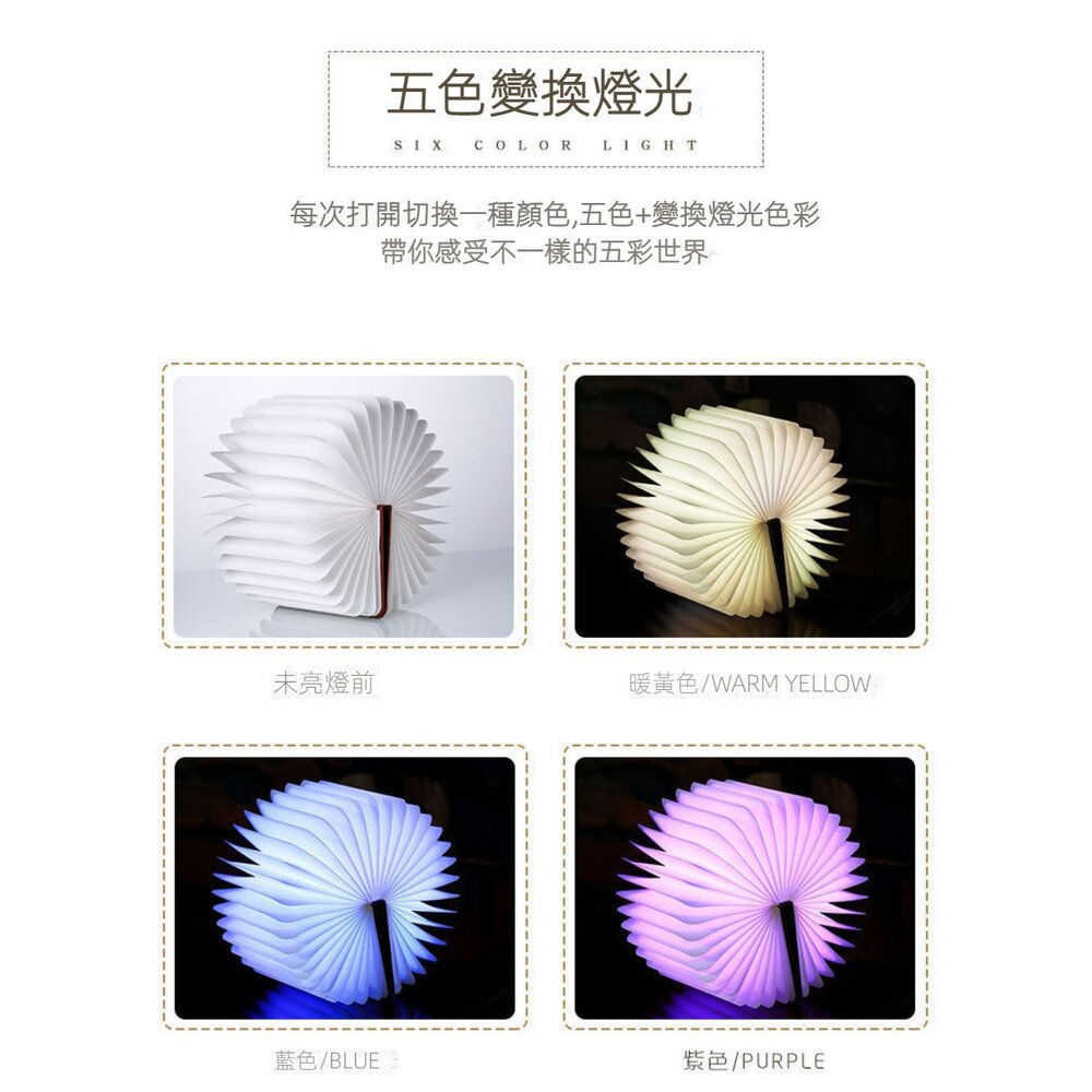 皮質木紋變色書本燈 文青創意LED燈 小夜燈 造型燈 便攜 禮物 裝飾 送禮-圖片-5