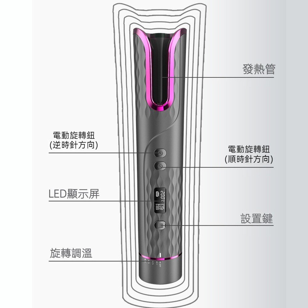 無線電動旋轉捲髮器 捲髮棒 無線USB充電 液晶智能 電動美髮器 送禮-圖片-3