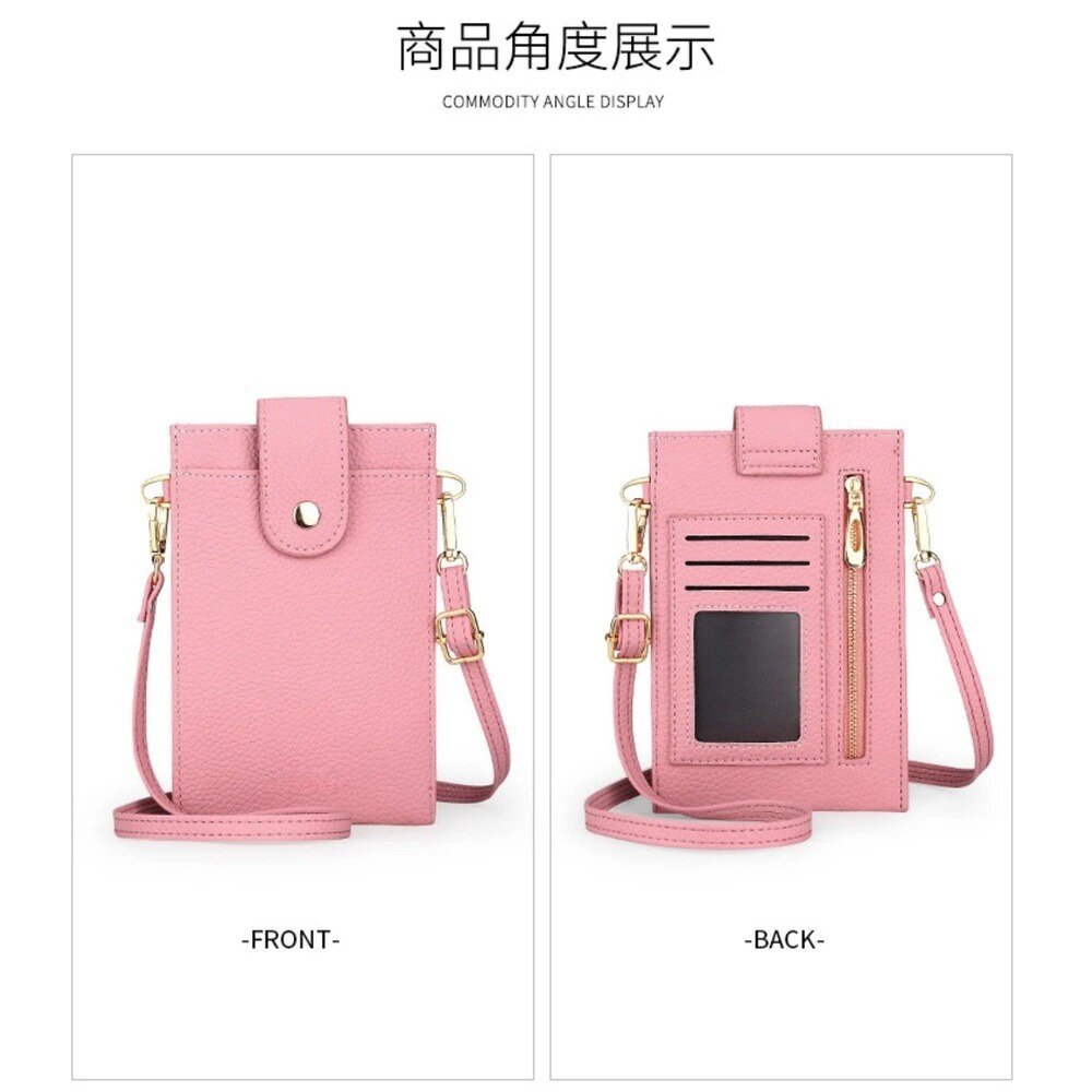 荔枝紋輕薄手機包 韓版迷你手機錢包 掛袋背帶 頸掛斜跨包 側背包 單肩女包 旅行錢包 送禮-圖片-5