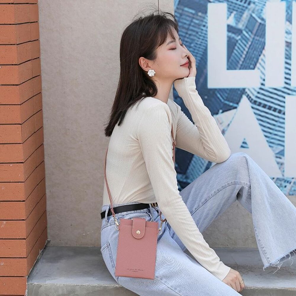 荔枝紋輕薄手機包 韓版迷你手機錢包 掛袋背帶 頸掛斜跨包 側背包 單肩女包 旅行錢包 送禮-圖片-7