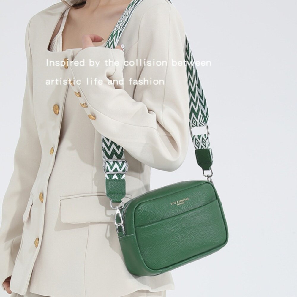 真皮百搭寬肩斜背包 頭層牛皮側背包 女生包包 單肩包 軟皮斜跨包 交換禮物 送禮 送禮-圖片-1