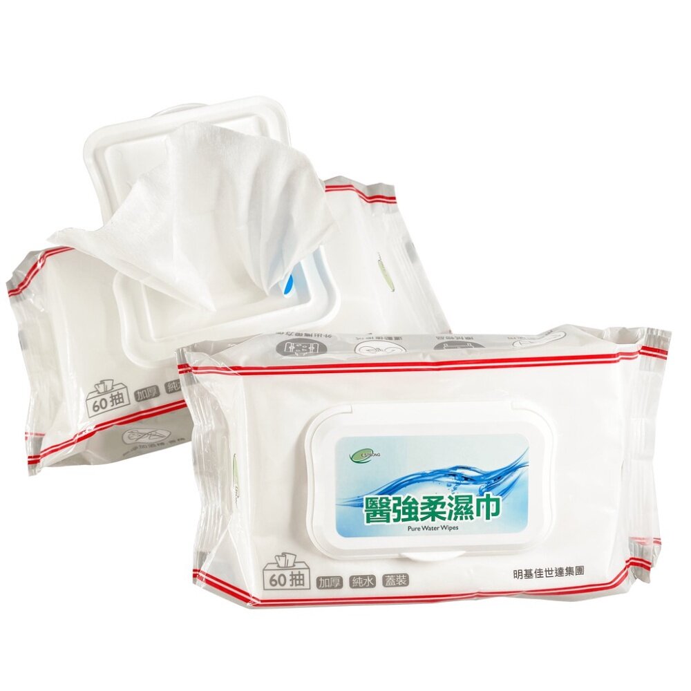 醫強》純水柔濕巾 無酒精無防腐劑濕紙巾 蓋裝加厚 60抽/包 紫外線無菌處理 送禮-圖片-1
