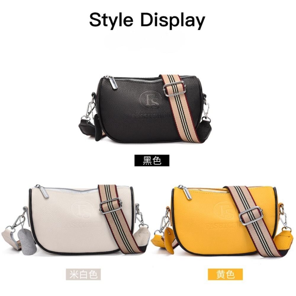 真皮時尚寬肩帶馬鞍包 頭層牛皮側背包 斜背包 女生包包 單肩包 交換禮物 送禮 送禮-圖片-1