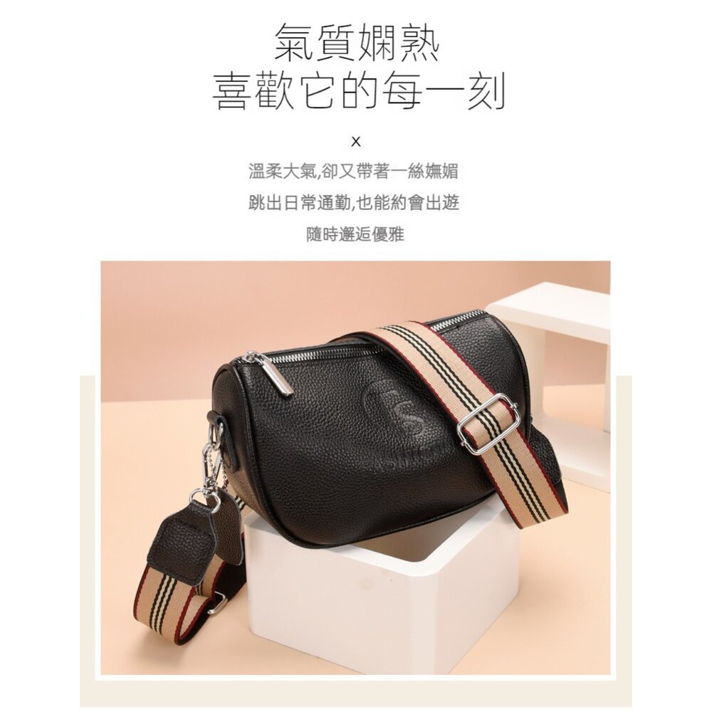 真皮時尚寬肩帶馬鞍包 頭層牛皮側背包 斜背包 女生包包 單肩包 交換禮物 送禮 送禮-圖片-3