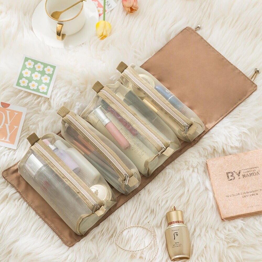 可拆卸四合一化妝包 便攜式大容量洗漱包 旅行網紗化妝袋 可拆分化妝收納包 送禮-圖片-11