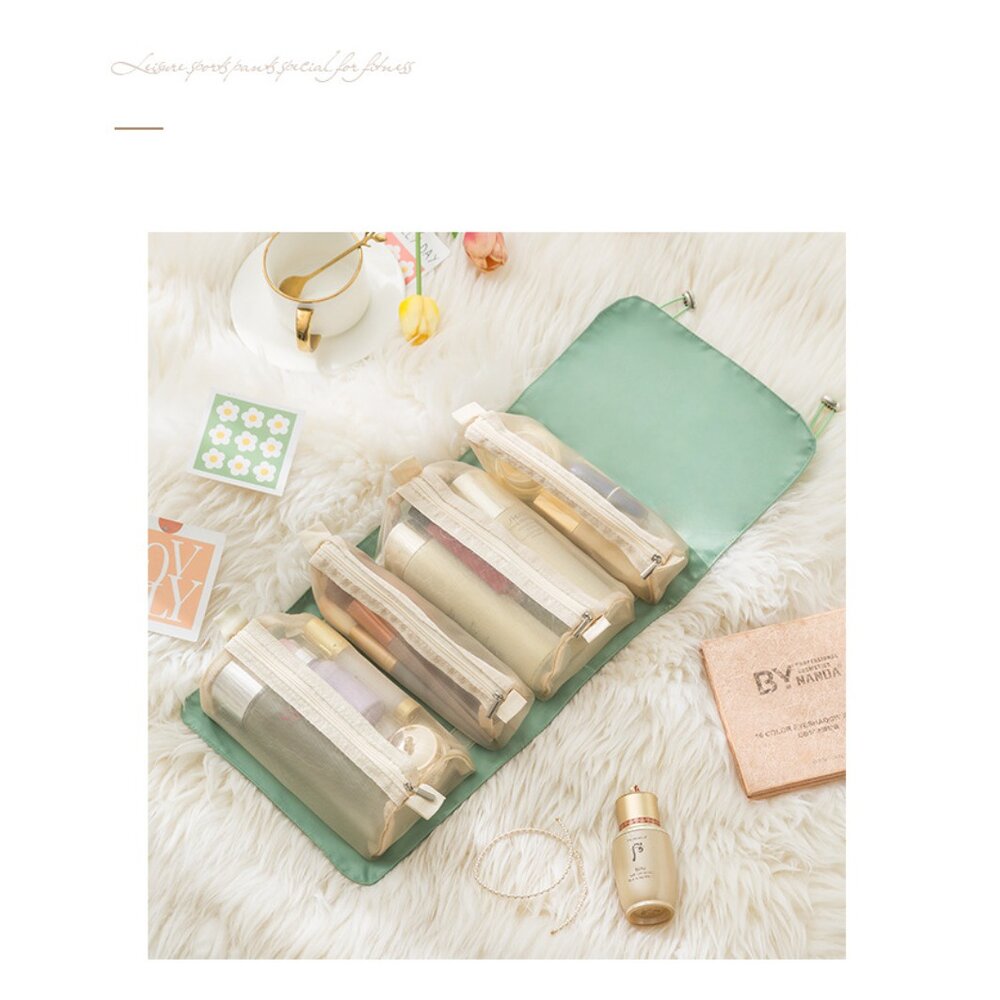 可拆卸四合一化妝包 便攜式大容量洗漱包 旅行網紗化妝袋 可拆分化妝收納包 送禮-圖片-8