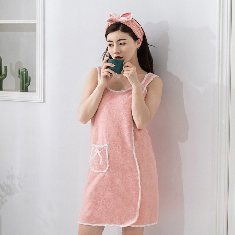 可穿式吊帶浴巾裙 裹胸浴裙 淑女性感浴袍 加厚吸水 80*135cm 送禮-圖片-4