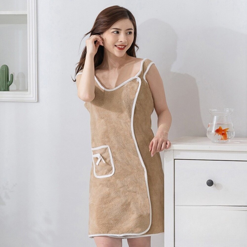 可穿式吊帶浴巾裙 裹胸浴裙 淑女性感浴袍 加厚吸水 80*135cm 送禮-圖片-5