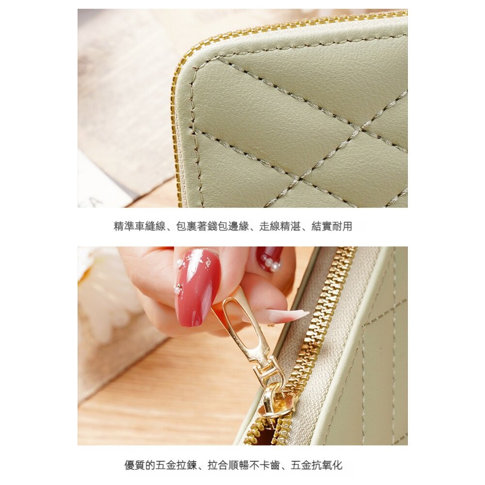 韓版時尚女用長款皮夾 女用手拿包 簡約菱格線 大空間 送禮 送禮-圖片-3