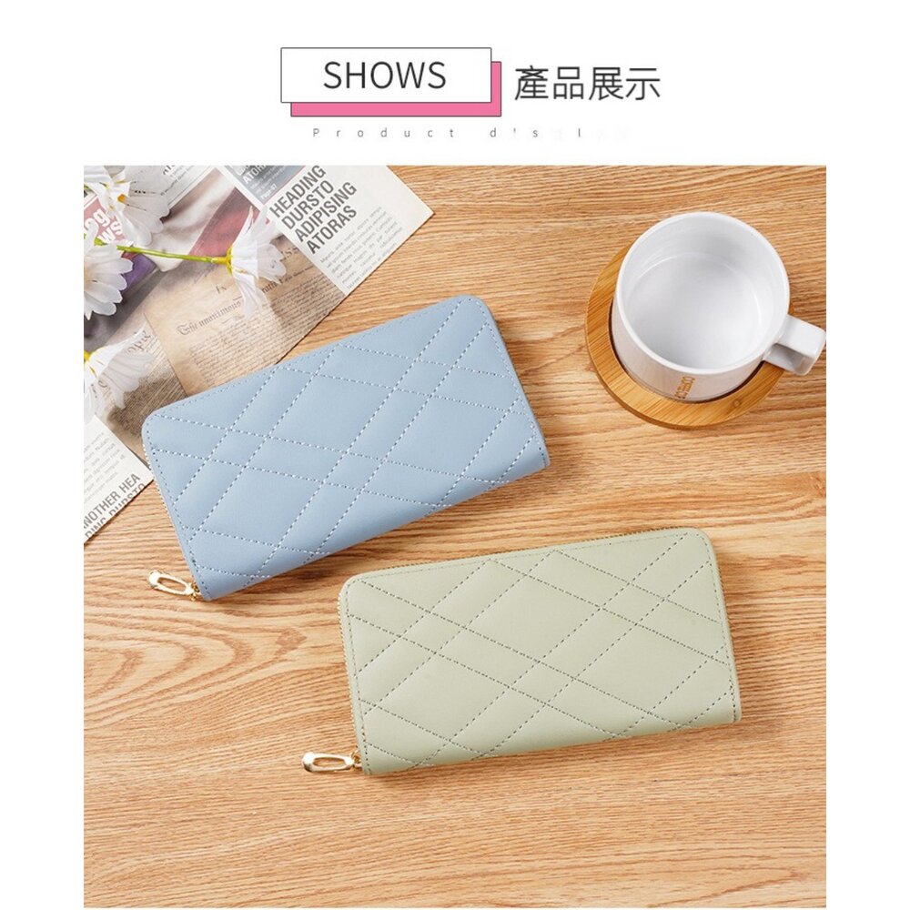 韓版時尚女用長款皮夾 女用手拿包 簡約菱格線 大空間 送禮 送禮-圖片-6