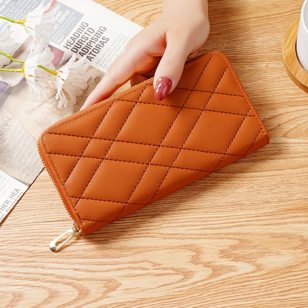 韓版時尚女用長款皮夾 女用手拿包 簡約菱格線 大空間  送禮 送禮-圖片-9