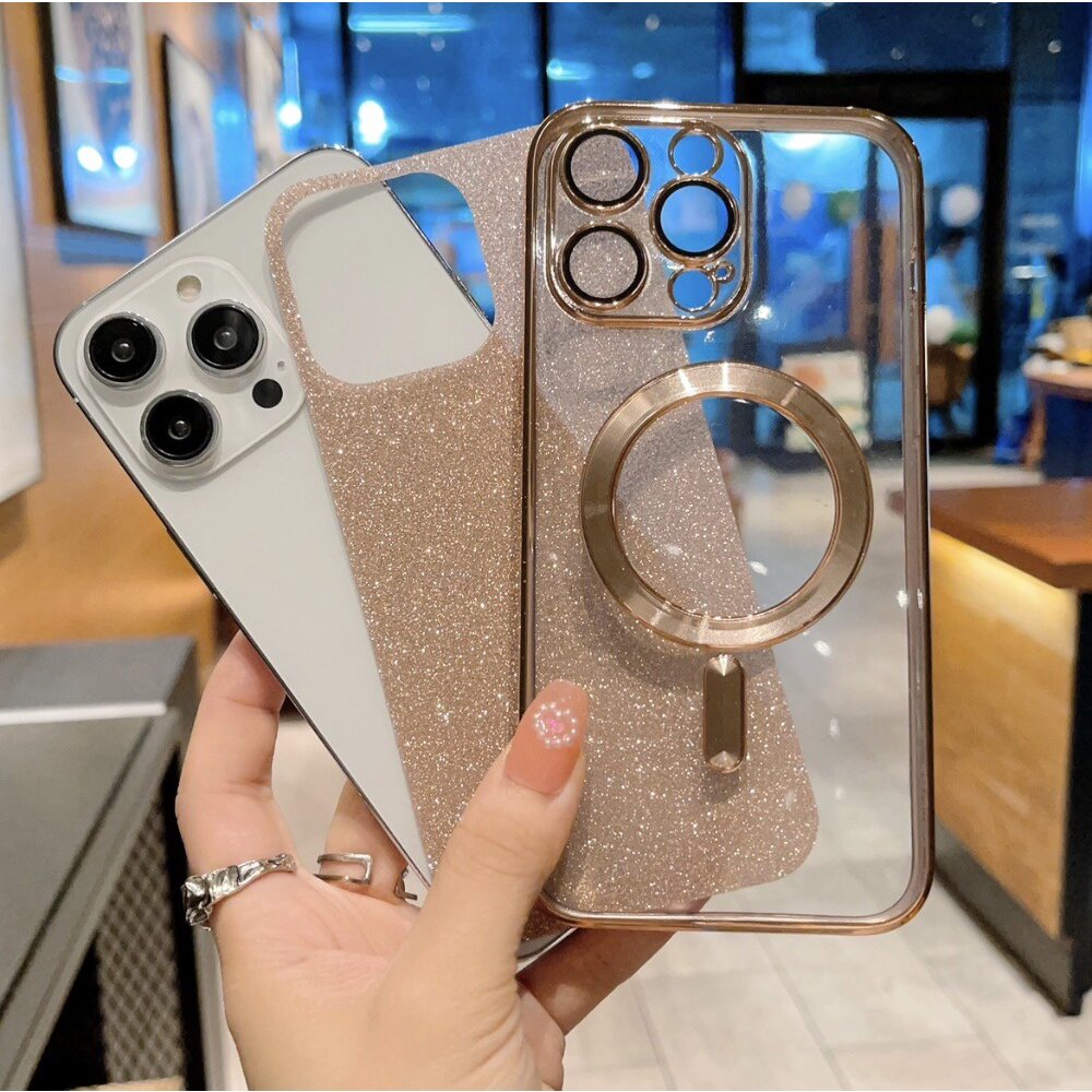 閃粉磁吸手機殼 適用iPhone15 電鍍CD紋 Magsafe磁吸殼 帶鏡頭保護膜 送禮-圖片-3
