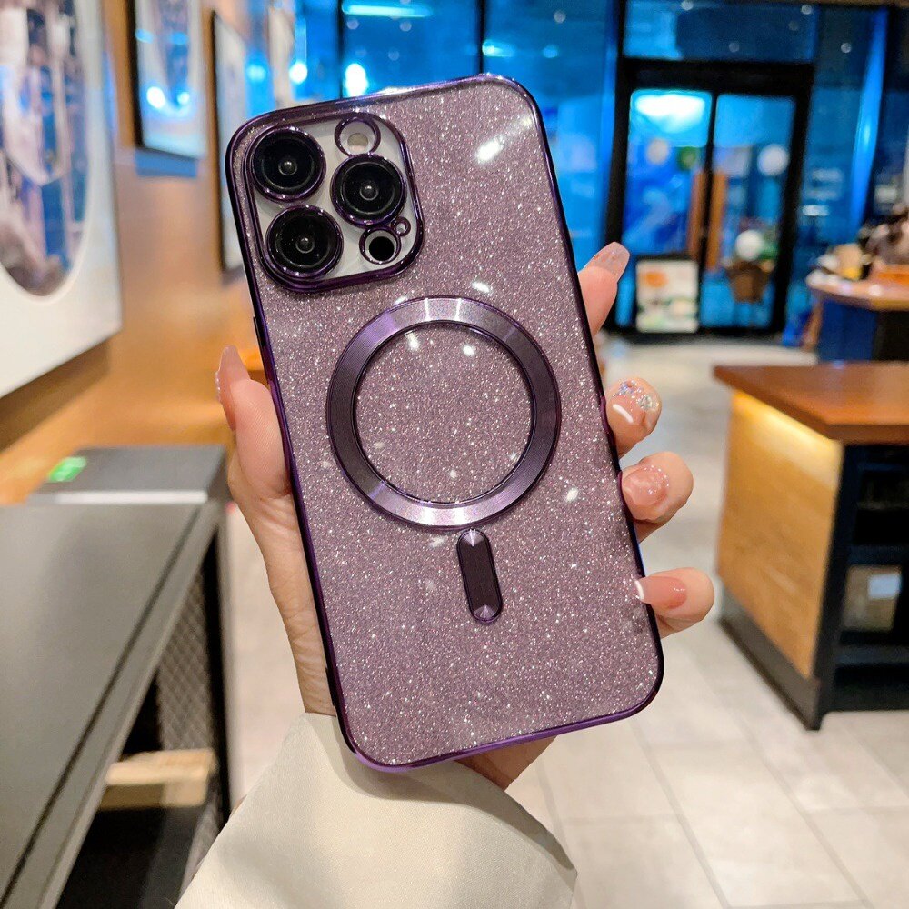 閃粉磁吸手機殼 適用iPhone15 電鍍CD紋 Magsafe磁吸殼 帶鏡頭保護膜 送禮-圖片-5