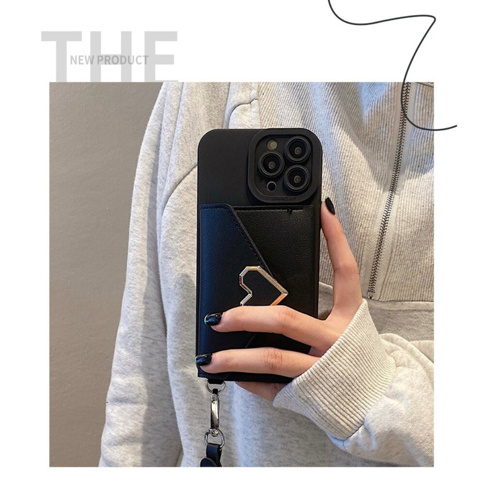 手機防摔保護卡包 適用iPhone15 粉色愛心 防摔保護套 手機錢包 送禮-圖片-6