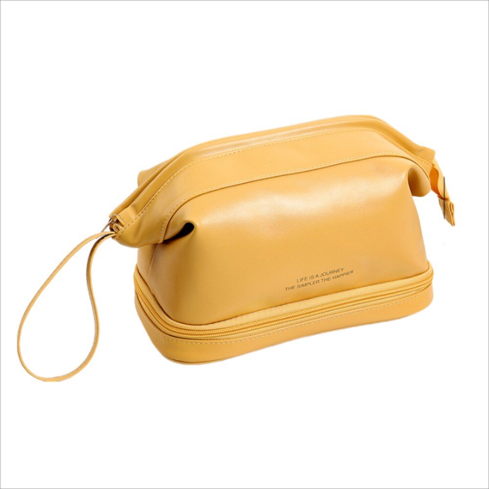 雙層皮革質感化妝包 防波水 大容量旅行洗漱包 化妝品收納包 防水化妝包 送禮-圖片-1