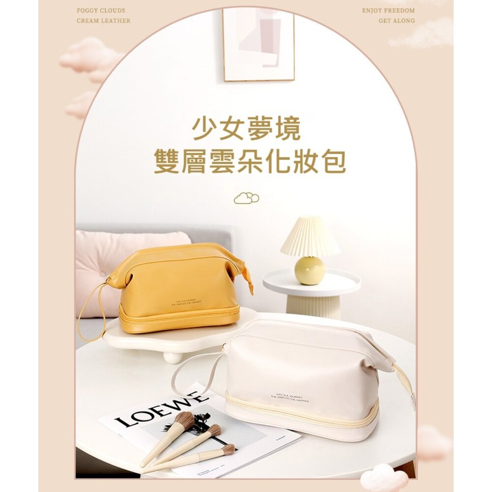 雙層皮革質感化妝包 防波水 大容量旅行洗漱包 化妝品收納包 防水化妝包 送禮-圖片-2