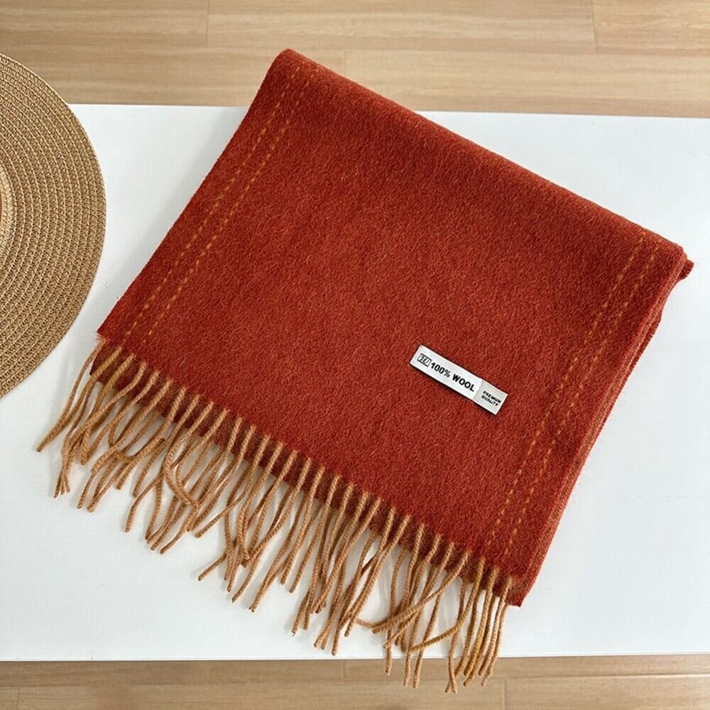 雙面純羊毛圍巾 100%澳洲羊毛 日系圍脖 純色流蘇窄版披肩 送禮情侶百搭 送禮-圖片-11