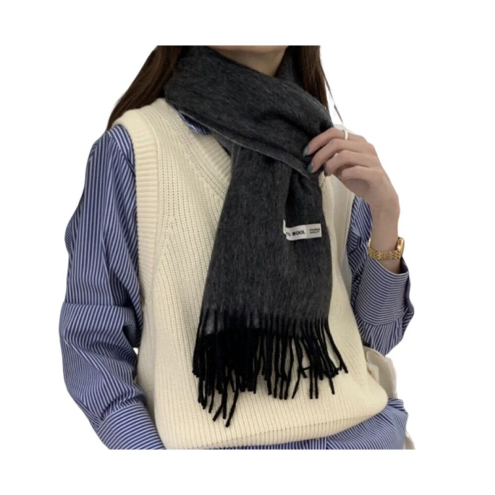 雙面純羊毛圍巾 100%澳洲羊毛 日系圍脖 純色流蘇窄版披肩 送禮情侶百搭 送禮-圖片-12