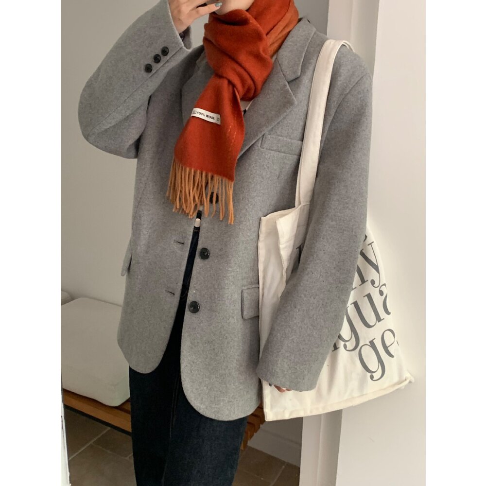 雙面純羊毛圍巾 100%澳洲羊毛 日系圍脖 純色流蘇窄版披肩 送禮情侶百搭 送禮-圖片-5